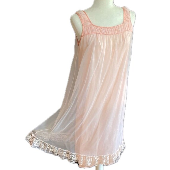 1960s Shadowline Soft Pink Double Chiffon & Lace Baby Doll