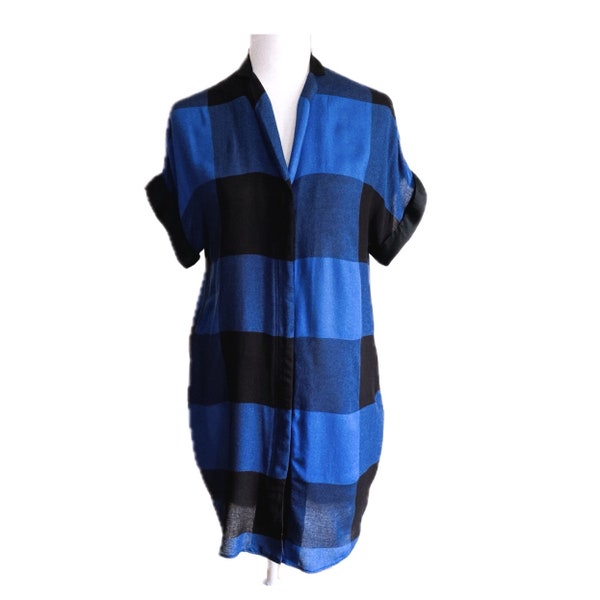 Blue, Black Plaid Dress Shirtdress Rag & Bone Made in USA, Women’s size 4
