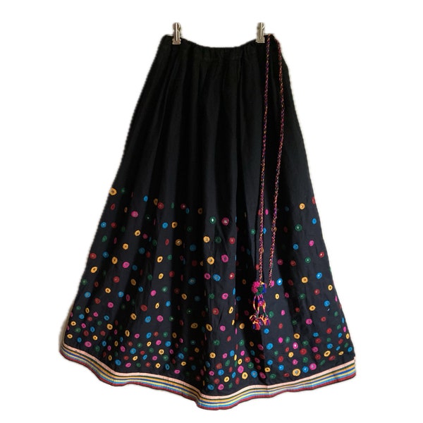 Vintage Handmade Indian Skirt  Mirrored Embroidered Black Dancer Skirt Women’s size Medium/ Large