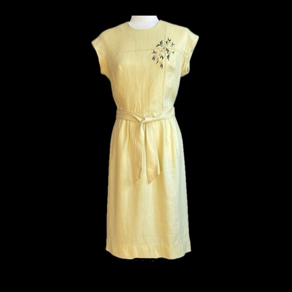 1960s Linen Dress Yellow Vintage Harmay New York … - image 2