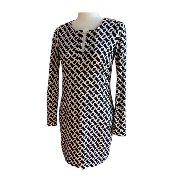 Vintage Diane von Furstenberg Silk Black and White Dress Geometric Print Women’s size 6 DVF