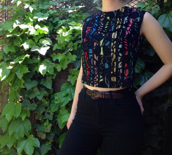 NWT 50s Blouse, Flock Black Velvet Shell Top, Morl