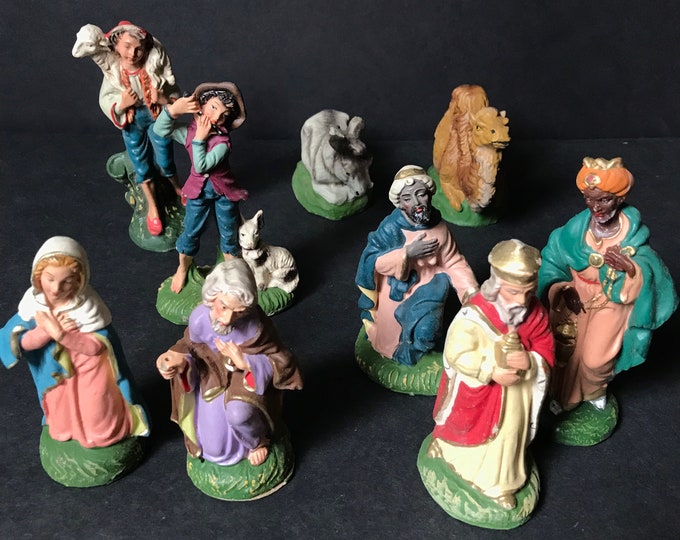 9 Vintage Nativity Figurines Made in Italy, Lot of 9, Midcentury