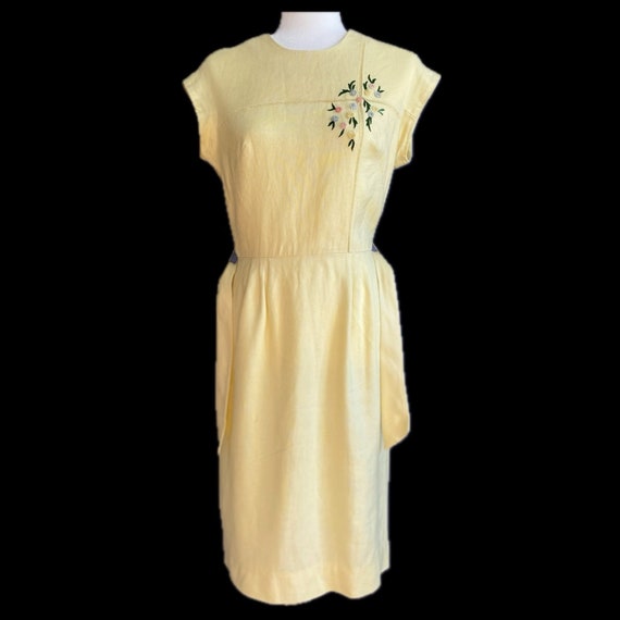 1960s Linen Dress Yellow Vintage Harmay New York … - image 8