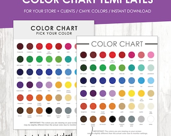 Color Chart, Color Chart Template, Color Palette, Instant Download, Colour Samples, Store Supply