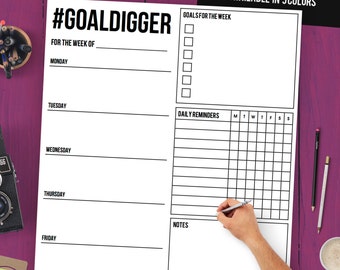 Weekly Planner Printable - Weekly Organizer, Letter Size Weekly Planner, Goal Planner, Goal Digger, Weekly Planner 2016