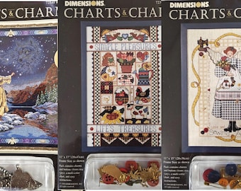 Vintage Dimensions Charts & Charms - Multiple Titles to Choose From - Counted Cross Stitch Charts w/Embellishments - New