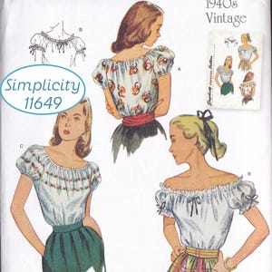 Simplicity 11649 / 9538 Pattern, Retro, Boho, Off Shoulder Blouse - Misses 4-6-8-10-12, Circa 2022 - Uncut, Factory Folds