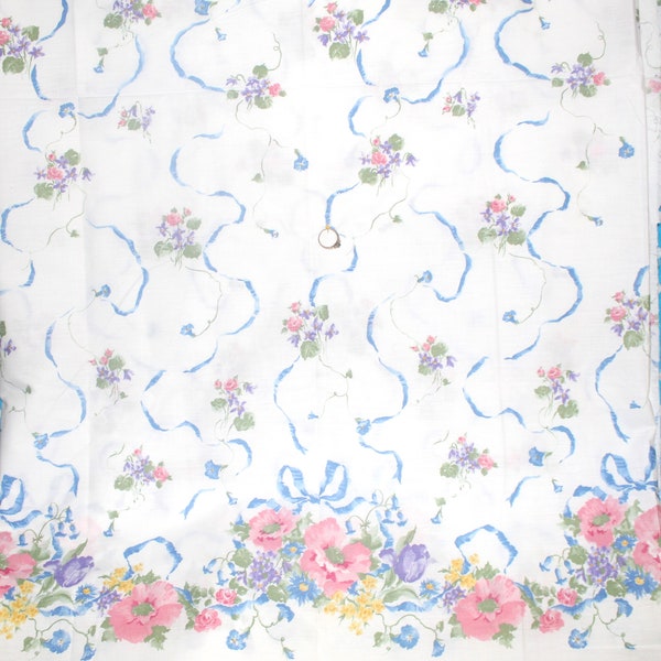 Rare, OOP Vintage "Country Bouquet" White Cotton Floral Single Border Print Fabric - Daisy Kingdom- 1992- By the Half Yard