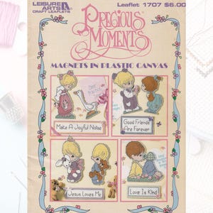 Ulotka Vintage Precious Moments Plastic Canvas - Magnesy w płótnie plastikowym, 1707, ulotka 14 stron - Około 1996 r.