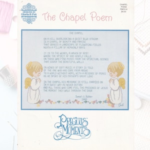 Ulotka Vintage Precious Moments Counted Cross Stitch - Chapel Poem, PMCX8, 5 stron rozkładana tabela - Około 1995 r.