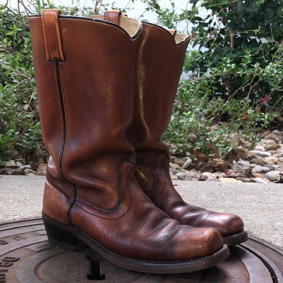Vintage 70s Biker Square Toe Boots Motorcycle Boot