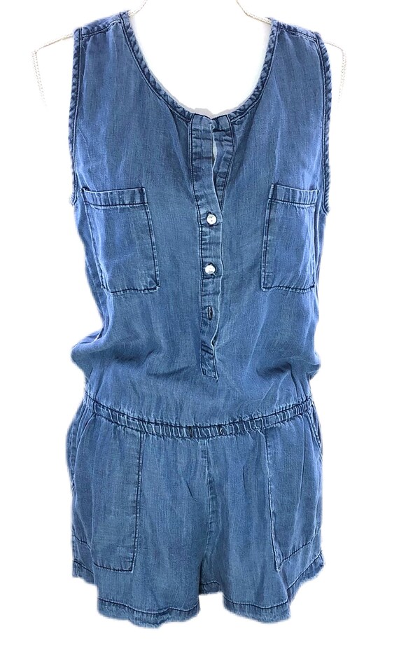 Vintage 90s Denim Romper Cotton Faded Denim Jumper