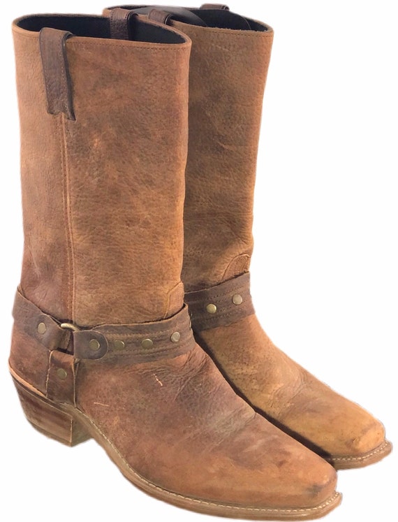 Vintage 90s Harness Boots Brown Leather 11D Motorc