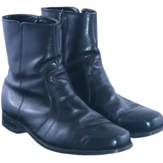 Vintage 70s Zipper Boots 1970s Beatle Boots Black