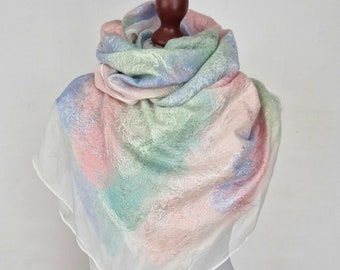 FELTED SILK SCARF, Wrap Scarf, Nuno Felted Scarf,  boho silk shawl.