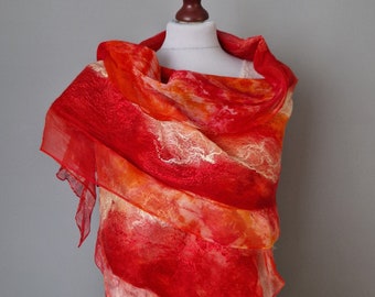 FELTED SILK SCARF, Wrap Scarf, Nuno Felted Scarf, silk shawl.