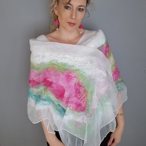 FELTED SILK SCARF, Wrap Scarf, Nuno Felted Scarf, silk shawl.