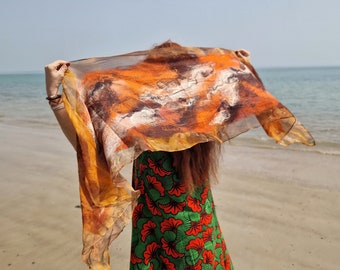 FELTED SILK SCARF, Wrap Scarf, Nuno Felted Scarf,  boho silk shawl.