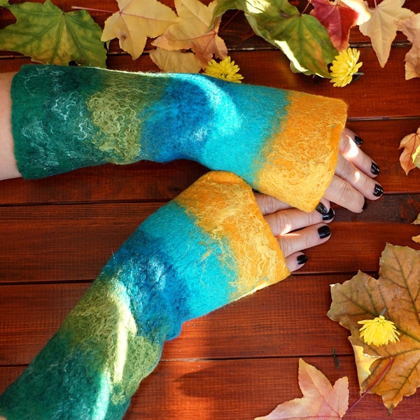 Felted Mittens, fingerless gloves, arm warmers.
