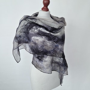 FELTED SILK SCARF, Wrap Scarf, Nuno Felted Scarf,  boho silk shawl.
