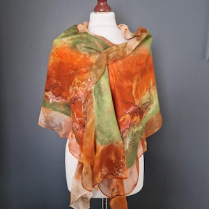 FELTED SILK SCARF, Wrap Scarf, Nuno Felted Scarf,  boho silk shawl.