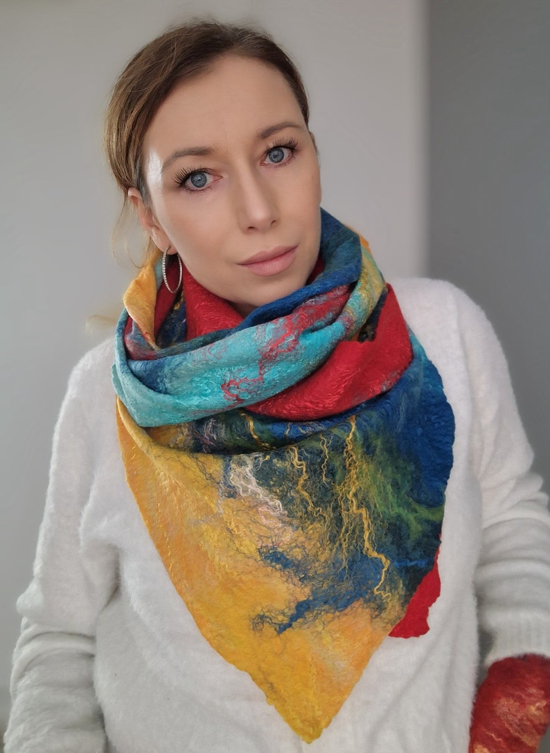 Gevilte sjaal, vilten sjaal, wollen sjaal, cadeau voor haar, Boho sjaal afbeelding 2