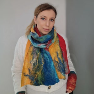 Gevilte sjaal, vilten sjaal, wollen sjaal, cadeau voor haar, Boho sjaal afbeelding 3