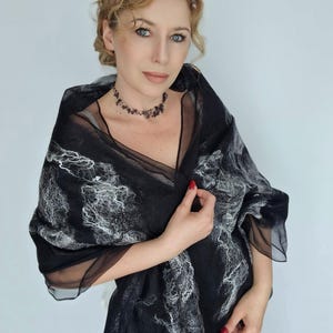 FELTED SILK SCARF, Wrap Scarf, Nuno Felted Scarf,  boho silk shawl.