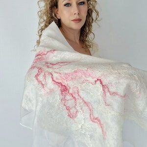 WEDDING FELTED SILK scarf, felted shawl, Wrap scarf
