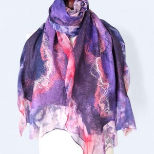 FELTED SILK SCARF, Wrap Scarf, Nuno Felted Scarf,  boho silk shawl.