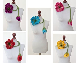 Felted flowers necklace, felted flowers, felt necklace