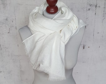 Lange, natuurlijke LINNEN SJAAL, witte linnen sjaal, sjaal voor dames, sjaal voor heren