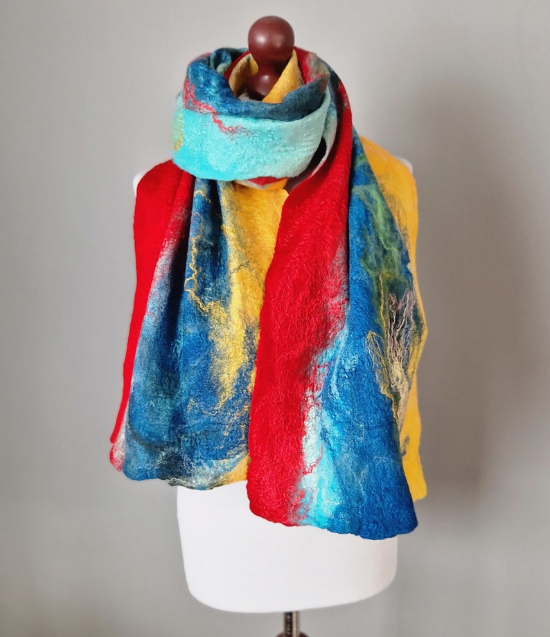 Gevilte sjaal, vilten sjaal, wollen sjaal, cadeau voor haar, Boho sjaal afbeelding 6