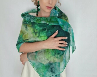 FELTED SILK SCARF, Wrap Scarf, Nuno Felted Scarf, silk shawl.