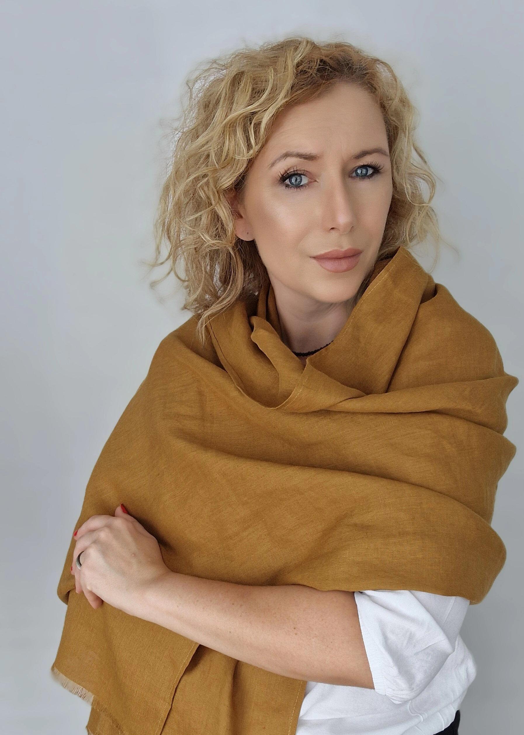 Long, natural LINEN SCARF, yellow linen shawl, scarf for women, scarf for men