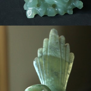 Large Vintage Chinese Export Bowenite Jade Carving of Two Birds/ Magpies VINTAGE JADE STATUE image 3