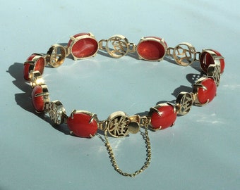 Fine Vintage Chinese Character 14 K Rose Gold AKA coral Oxblood Red Coral Bracelet W/ appraisal by GIA Graduate Gemologist