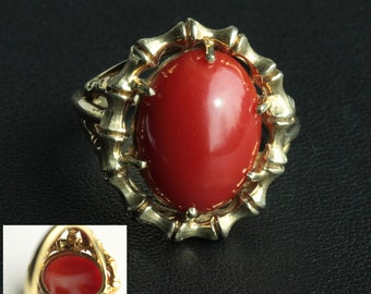 Vintage 14K gold Top Quality Large AKA Coral Oxblood Red Coral Ring