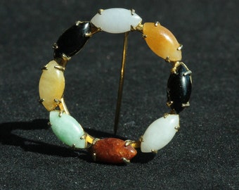 Vintage Multicolored jade 12K gf Signed Sorrento Brooch Pin GIFT for her