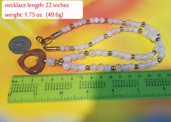 Estate White Agate Bead Necklace w/heart Shaped A… - image 3