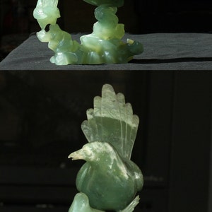 Large Vintage Chinese Export Bowenite Jade Carving of Two Birds/ Magpies VINTAGE JADE STATUE image 5