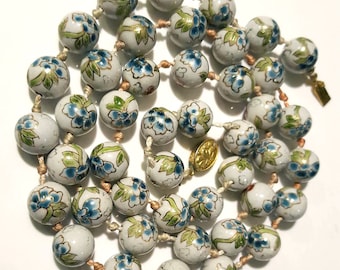 Vintage chino exportación pintado a mano floral porcelana collar de cuentas