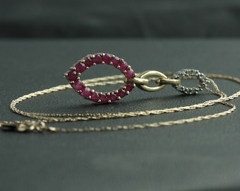 10k yellow gold Ruby & Diamond Pendant Necklace Gift for her