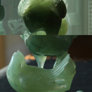 Large Vintage Chinese Export Bowenite Jade Carving of Two Birds/ Magpies VINTAGE JADE STATUE image 4
