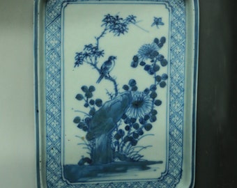 Rare Antique Chinese Qing Dynasty Blue & White Porcelain Scholar's Desk Tray 19th C Scholar's Item