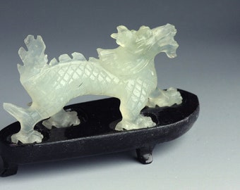 Vintage handcarved  Celadon "Jade" Dragon Serpentine "jade"  Dragon Chinese Zodiac Dragon  Statue