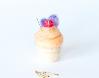 Needle-felted orange cupcake . Wool toy or pincushion. Eco gift. Wedding favour.