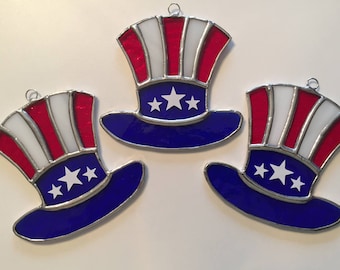 Handmade Stained Glass Patriotic Hat (Uncle Sam hat; flag hat; stars and stripes hat; all-American hat)