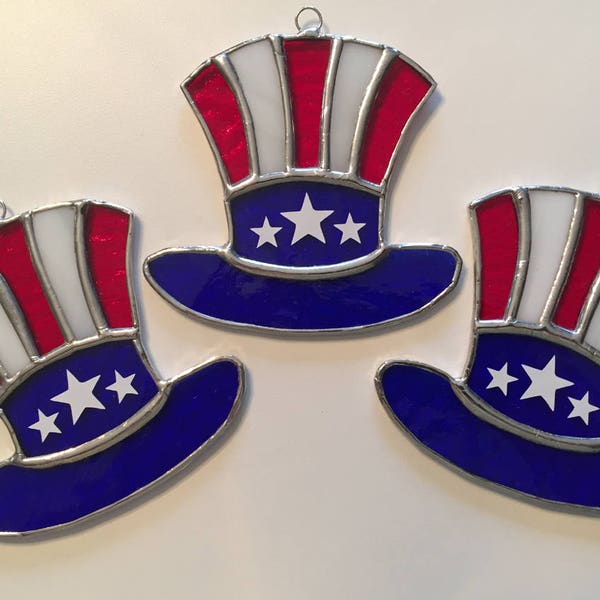Handmade Stained Glass Patriotic Hat (Uncle Sam hat; flag hat; stars and stripes hat; all-American hat)